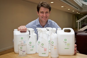 Mark Jankovich, CEO at Delphis Eco, with some of the products that will save Rendall & Rittner an estimated 447 tons of CO2 emmissions each year.
